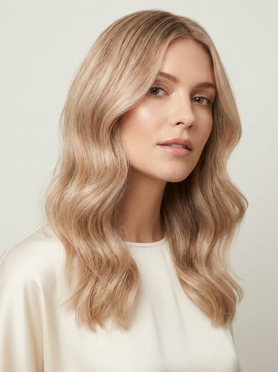 Champagnerblondes Balayage mit sanftem Glanz - Blondes Balayage